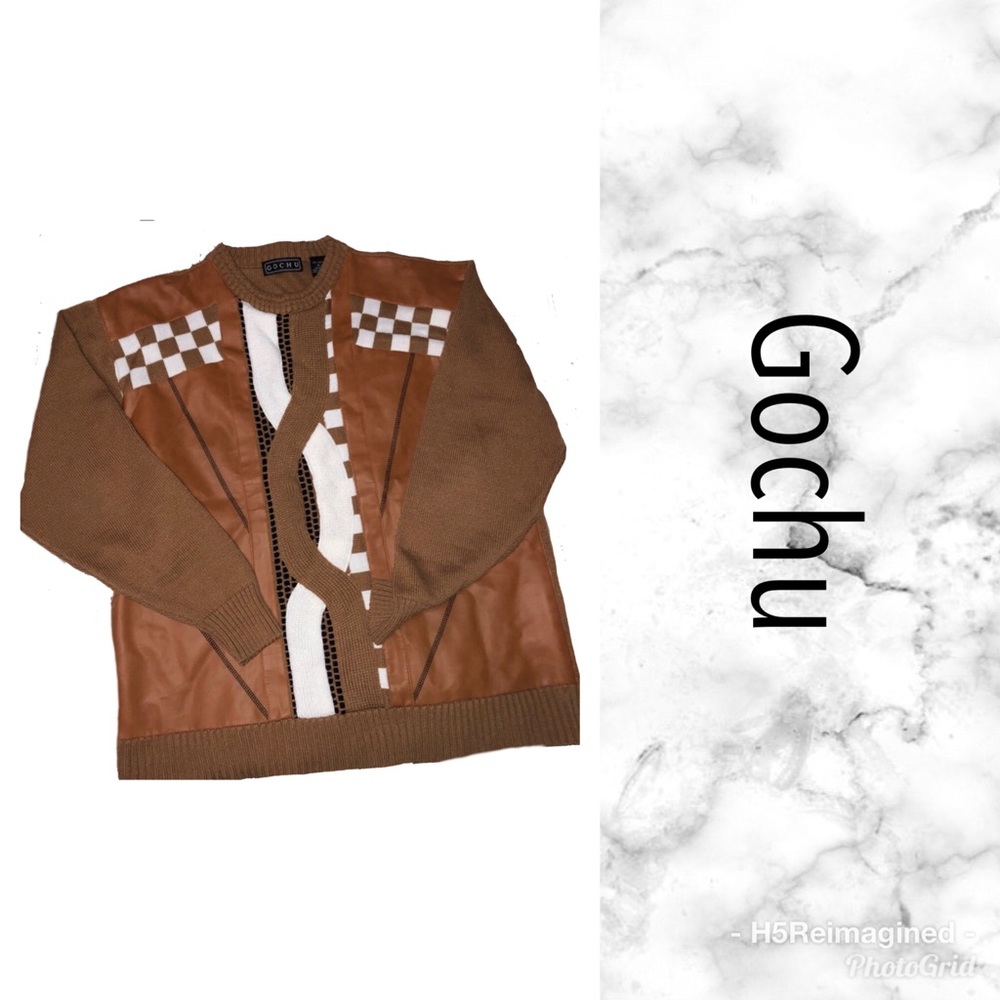 Vintage faux leather detailed sweater